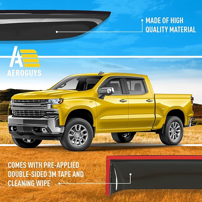 Extra Durable Window Deflectors Tape-On Window Visors Rain Guards Fit for Chevrolet (Chevy) Silverado 1500 2019-2025 Crew Cab, Sun Visors, Wind Vent for Shades, Exterior Car Accessories - 4pcs. AG0798