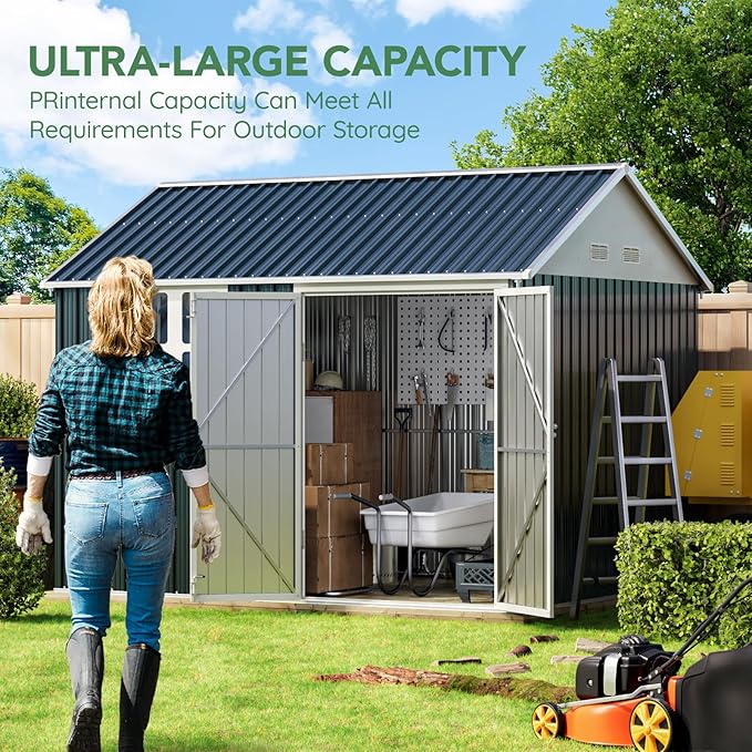 10X8FT Outdoor Steel Storage Shed with Lockable Doors, One Window,Ideal for Garden, Backyard, Patio Storage