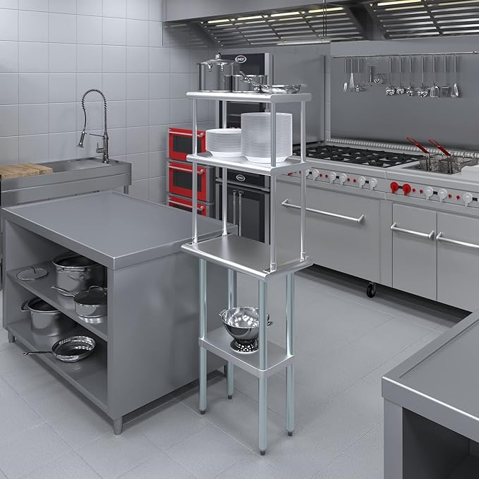 Amgood Stainless Steel Work Table Double Tier Overshelf | NSF (14" x 24" Work Table + 12" Overshelf)