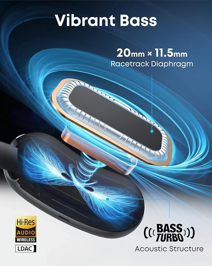 soundcore AeroFit 2 by Anker, Open-Ear Headphones, Translation Earbuds Real Time, 4 Adjustable Positions for Every Ear Size, 2x Richer Bass, Hi-Res, 42H Playtime, IP55,AI Clear Calls,Wireless Charging