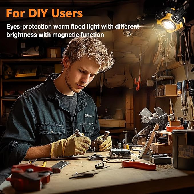 Samyoung 2 Pack 2400LM Super Bright Rechargeable Work Light, 28 Hours Long Lasting Stepless 2700-8000K White Warm & Brightness Magnetic LED Work Light, Ultralight 360°Rotating Portable Light with Hook