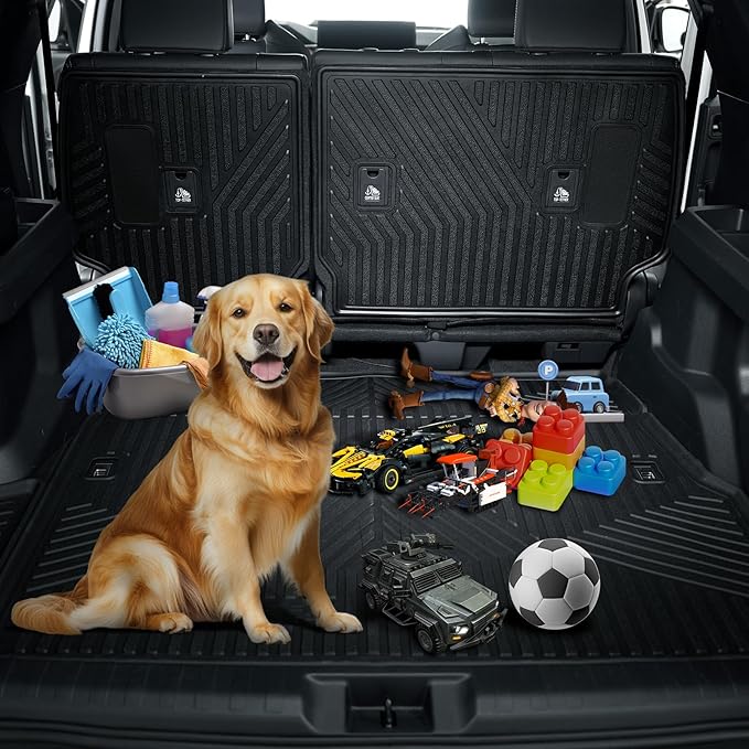 LASFIT Trunk&Seatback Mats for Toyota 4Runner 2013-2024 (5 Seats),All Weather TPE Custom Fit Floor Liner for 4 Runner 5th gen 2 Row Car Mats, Black(Not fit Equipped Sliding Cargo Tray Option)