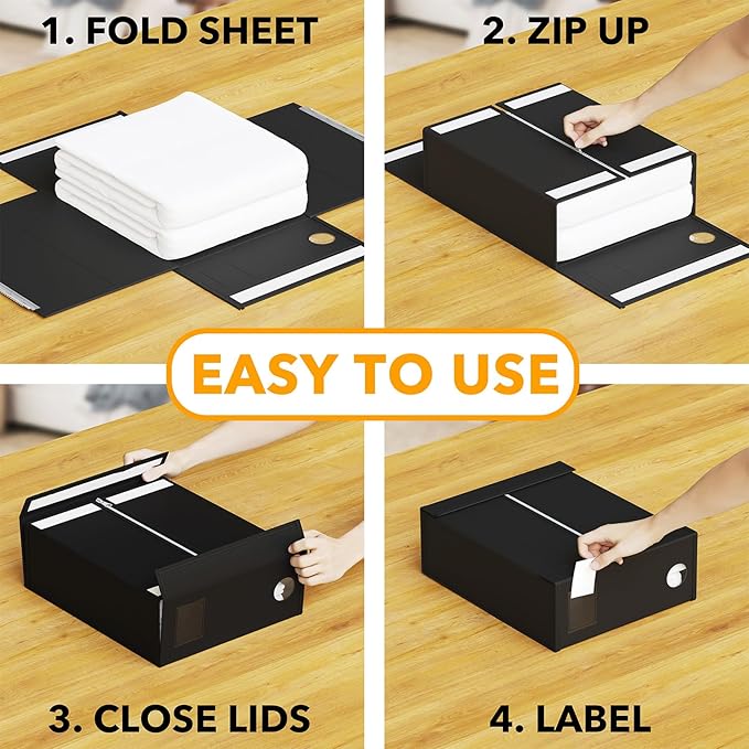 SpaceAid 6 Pack Bed Sheet Organizer and Storage, Foldable Sheet Organizer with Window for Linen Closet, Set Folder Keeper for Queen & King Size Bedding Storage (Black)
