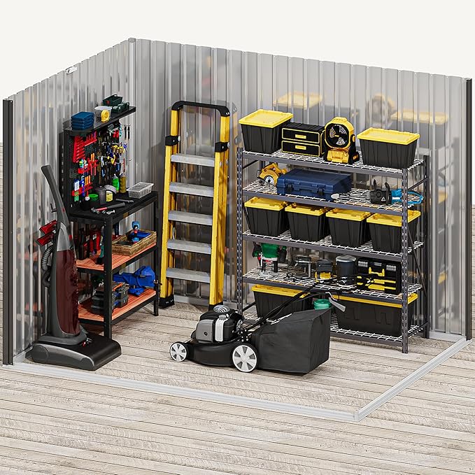 DWVO 8' x 6' Outdoor Storage Shed, Waterproof Metal Garden Shed with Windows, Lockable Doors, and Sloped Roof for Patio, Backyard, Lawn, Tool Storage, Bike Shed, Pet Shelter (Gray + White)