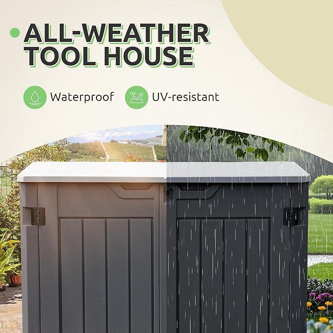 GOOBED Horizontal Shed with Padlock Latch, Outdoor Storage Shed for Backyard and Garden, 35 Cu Ft Small Storage, Waterproof, Easy Assembly, Dark Gray