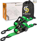 Strapinno Retractable Ratchet Tie-Down Straps,5,000 lbs Breaking Strength- 2 in x 12 ft Heavy Duty Ratchet Strap with Safety Lock S Hooks for Motorcycles, ATVs, UTVs, Lawn Equipment & Cargo (Green)