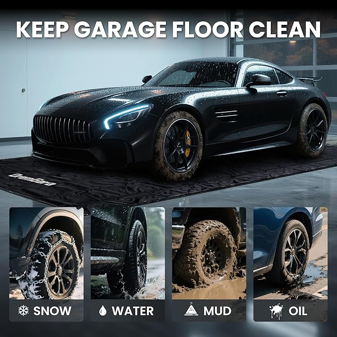 Easy to Clean Heavy-Duty PVC Garage Floor Mat with Waterproof Containment Protection for Cars SUVs Trucks Parking Garages Non-Slip Durable Containment Mat Multiple(8'6"x20')