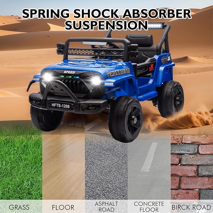 12V Ride on Electric Truck Car for Kids, 12V Kids Electric Vehicles w/Remote Control, Four-Wheel Suspension, USB, Bluetooth, Power Display, Lights, Battery Powered Ride on Toys for Boys Girls (Blue)