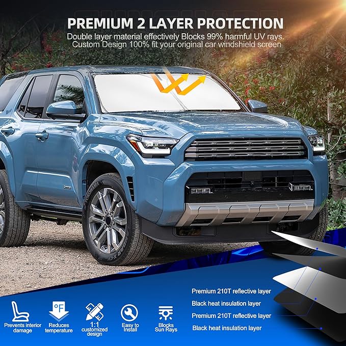 Windshield Sun Shade for Toyo-ta 4runner 2010-2025 4-Runner Foldable Sunshade Custom Fit Front Window Car Interior Accessories Protector Blocks UV Rays