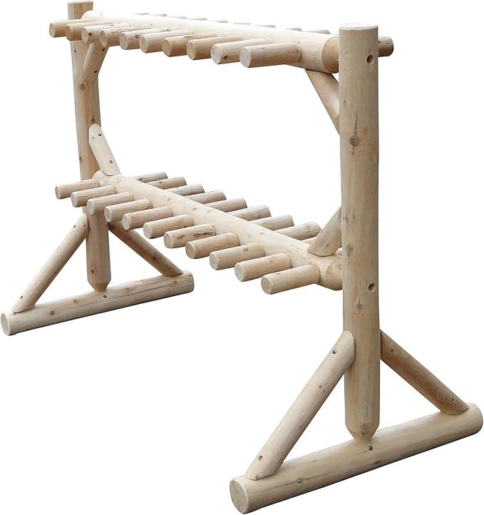 17-Place Freestanding Log Ski Rack Holder, Indoor & Outdoor Snowboard Racks, Standing Storage, Garage Racks for Snow Skis, Durable Snowboard Rack Garage Storage Organizer - Unfinished + 15" Anchor Kit