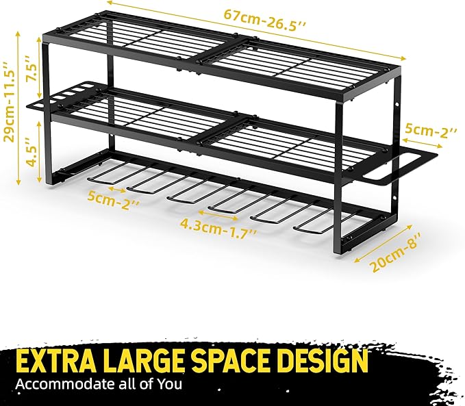 Power Tool Organizer-7 Drill Holder Wall Mount, Garage Organization Storage, 3 Layer Heavy Duty Metal Power Tool Rack,Garage Tool Organizer with Screwdriver Plier Hammer Holder, Men Dad Gifts