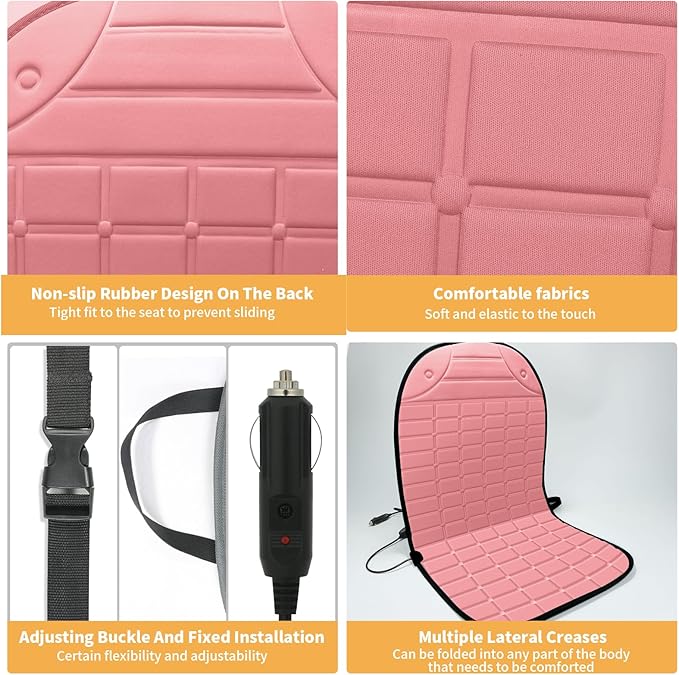 Seat Cushion for Cold Weather - Winter Soft Seat Cover with Adiustanle Buckle for Full Back and Seat (Pink)