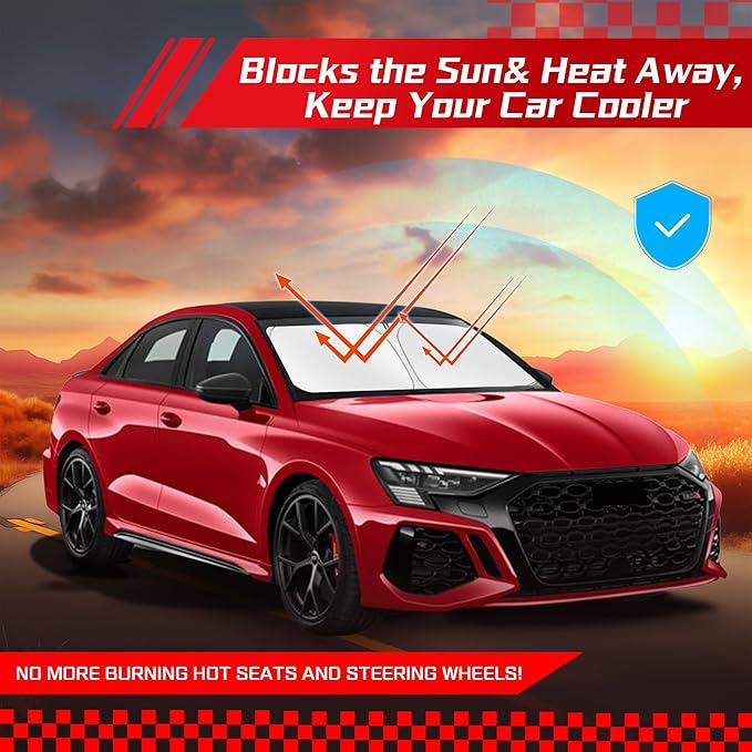 ARISMOTOR Windshield Sun Shade for Audi A3 2022-2025, Custom Fit Foldable Front Window Sunshade Sun Visor Protector, Block UV Rays Keep Your Car Cooler