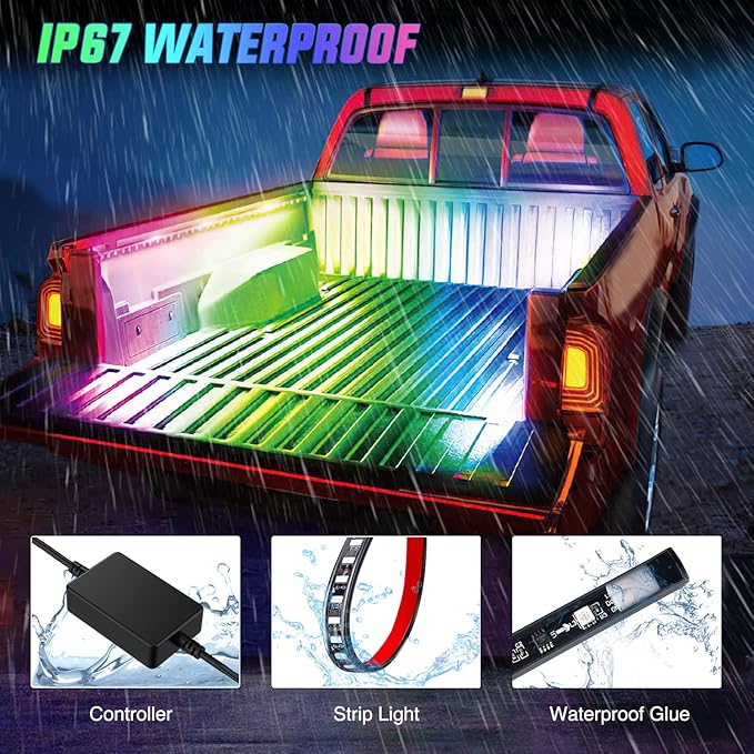 Nilight Truck Bed Light Strip RGB-IC LED Bar for Pickup Multi Dream Color DIY Music Synchronous with APP and RF Remote Control 2PCS 60 inch Cargo Lighting
