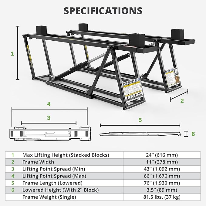 QuickJack 6000TLX Portable Car Lift with 6,000lb Capacity, with 110V Power Unit, Safe & Portable Design Garage Lift for Home, Garage, Shop, or Mechanic Auto Repair