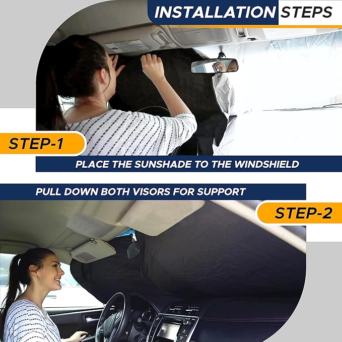 EcoNour Car Windshield Sun Shade | Premium 300T Polyester Automotive Heat Shield | Sunshade for Car Windshield, Front Window Sun Shade, UV Glare Protection | Fits Sedans, Mini SUVs, Hatchbacks (64x32)