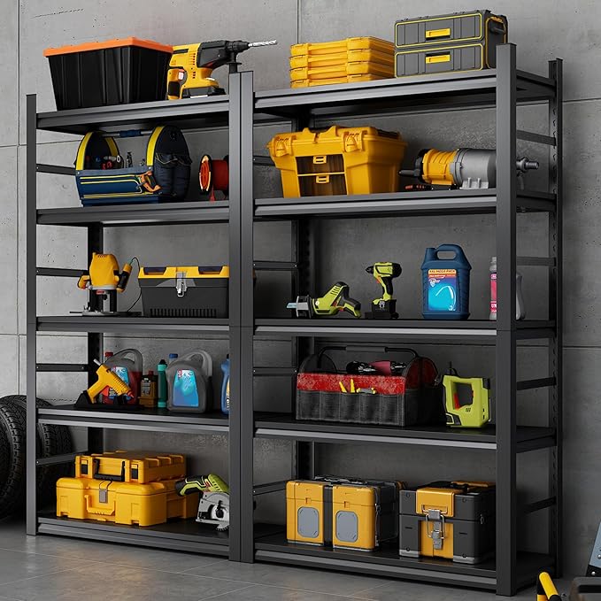 TOPKEY Metal Storage Shelf Garage Storage Shelves, Heavy Duty 5-Tier Utility Shelves for Garage, Kitchen, Warehouse, Adjustable Basement Storage Rack, Load 2500LBS, 72" H x 47.2" W x 23.6" D