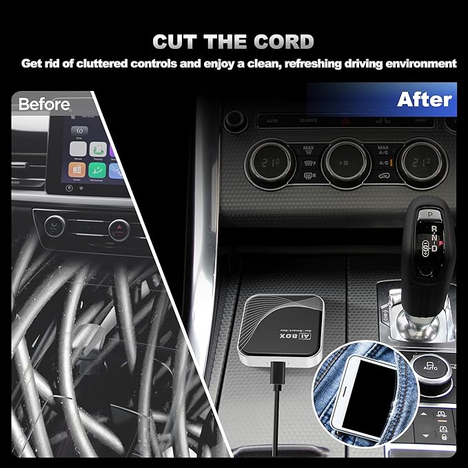 3-in-1 Wireless CarPlay Adapter & Android Auto Wireless Adapter, Plug & Play, Easy Setup, Supports Netflix, YouTube, TF Card, and More for Cars with OEM Wired CarPlay/Android Auto