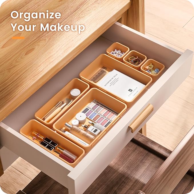 A-LUGEI【𝟰𝟲𝗣𝗖𝗦 & 5 Size】Tool Box Organizer Tray Divider Set,【Orange】Desk Drawer Organizer, Garage Organization and Storage Toolbox Accessories Rolling Tool Chest Cart Cabinet WorkBench Small Part