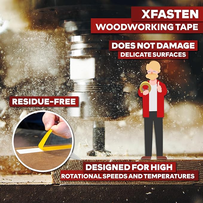 XFasten Double Sided Woodworking Tape 3 Inches x 90 Feet, Residue-Free and Removable Double Sided Wood Mounting Boards Tape for Wood Template, Metal, MDF Edge Banding, Routing, Anchoring