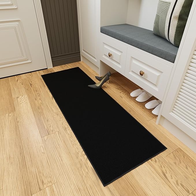 Ottomanson Hallway Runner Rug 20" x 59" Non Slip Solid Area Rugs Easy to Clean Laundry Rug Runner Durable & Pet Friendly Floor Carpet Runners for Hallways Entryway Living Room Kitchen, Black