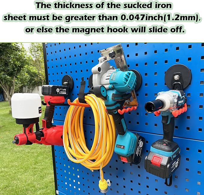 ULIBERMAGNET Magnetic Hooks - Heavy Duty Power Tool Organizer with Large Magnets, 2 Pack for Drill & Garden Tool (Black)