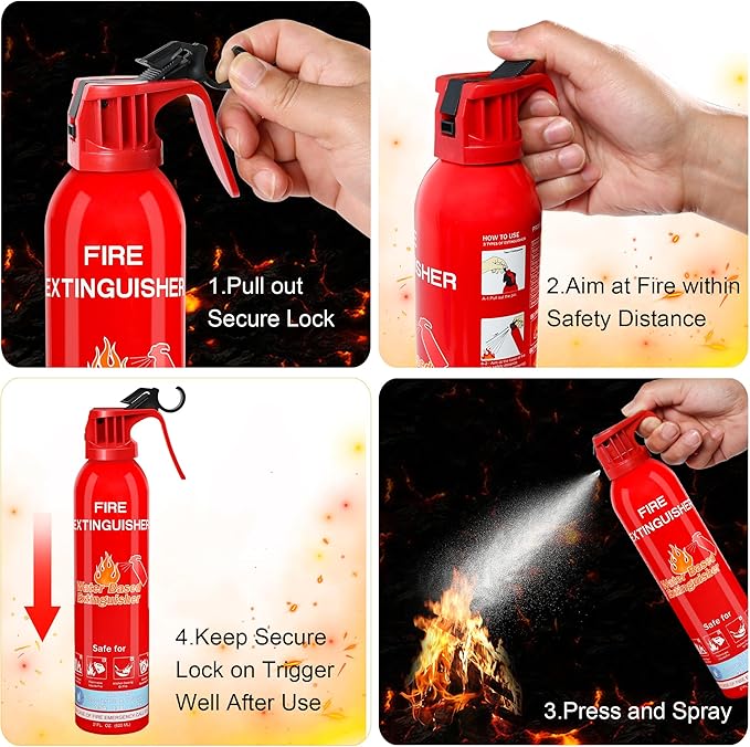 Fire Extinguisher for Home with Mount, 4 Pack Upgraded 8-in-1 Portable Fire Extinguishers For Vehicle Car Boat Marine Kitchen Emergency Supplies, Water-Based Extinguisher For A, B, C, K Fire Types