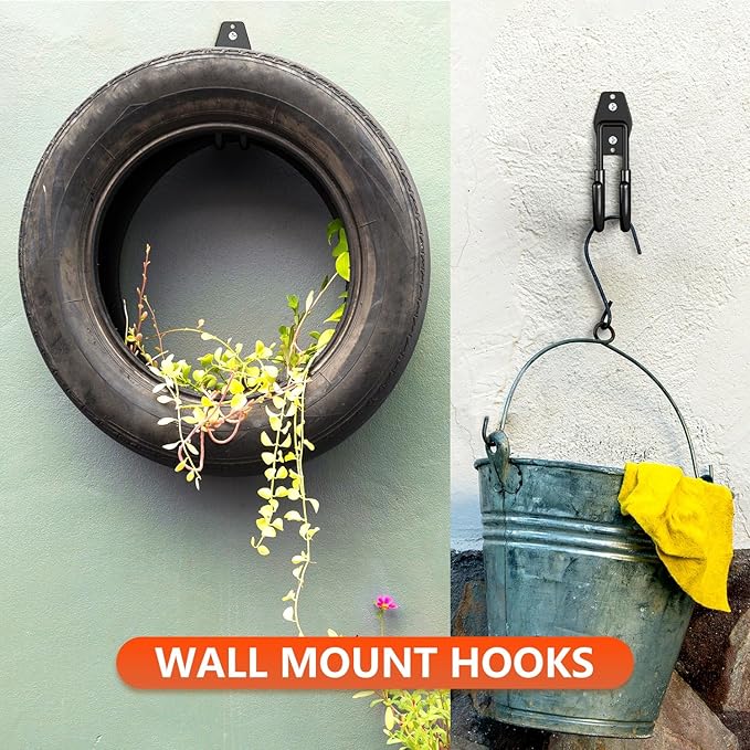 4 Pack 5.5x4.1 Inch Utility Steel Wall Mount Heavy Duty Garage Hooks with Anti-Slip Coating,Storage More Yard,Garden and Power Tools and for Hanging Hose,Ladder and Bike