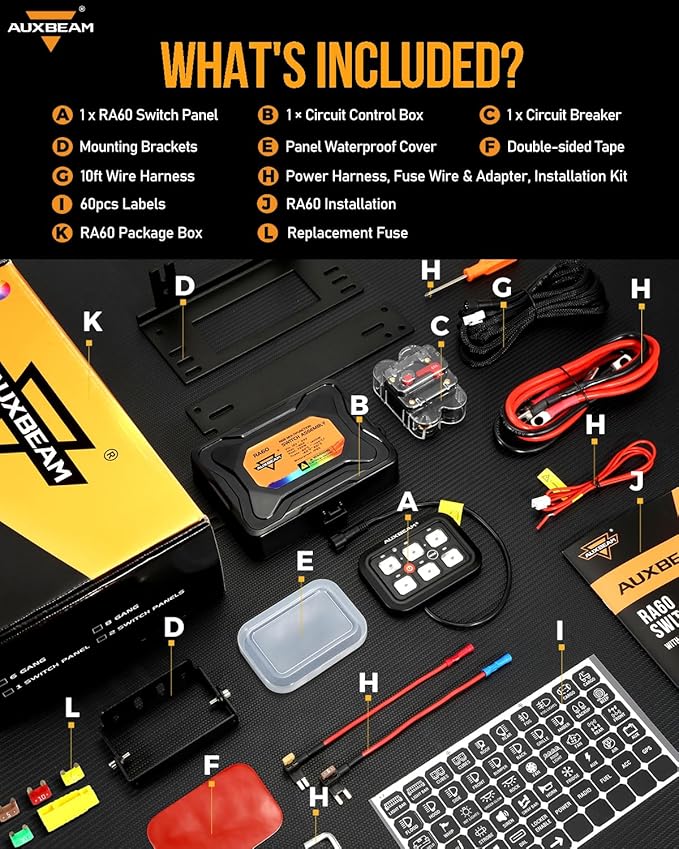Auxbeam 6 Gang Switch Panel RA60 Toggle Momentary Pulsed RGB Dimmable Switch Panel Multifunction Switch Panel Built in Solid State Relay Marine Control Panel Waterproof for Car Boat, 2 Years Warranty