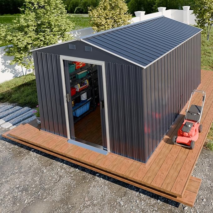 Metal Shed 8x10x6 FT - Steel Tool Storage with Sliding Door and Air Vents - Outdoor Bike Shed for Garden, Backyard, Patio - Utility Storage Solution