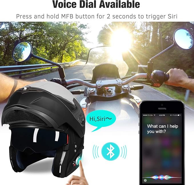 FreedConn BM2-S Bluetooth Motorcycle Helmet, Flip-Up Modular Motorbike Helmet, 500M Connectivity for 2-3 Riders, Voice Dial, Hands-Free Call, MP3, FM, DOT Certified (Large, Matte Black)