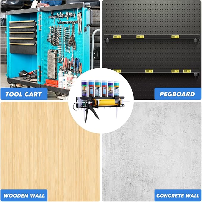 Hicarer 2 Packs Caulking Tube and Gun Holder Caulking Gun Storage Rack with Horizontally Base Sealant Organizer for Garage and Workspace Wall Mounted Tubes Nozzle
