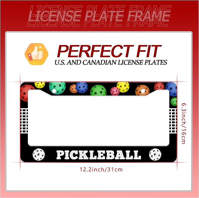 Personalized License Plate Frame Pickleball Stainless Steel Accessory Colored Balls License Plate Holder Funny Car Decorative 2 Holes Screws Fits Us Standard License Plates 12.2 X 6.3 In For Men Women