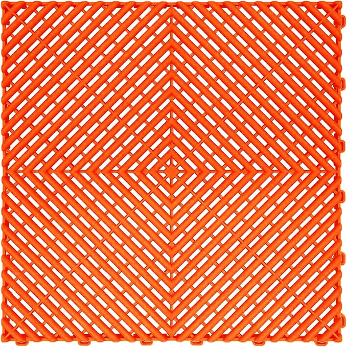 15.7"x15.7" Garage Flooring Tiles, Non-Slip Interlocking Plastic Garage Floor Mat, Garage Organization & Garage Storage, Vented Pattern (Orange, 25PCS)