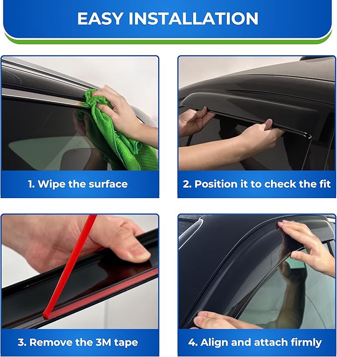 KPY Window Visor Compatible with Hyundai Veloster N 2019-2022, 4PC Rain Guard Side Window Vent Deflectors Tape-On Style, 2019 2020 2021 2022