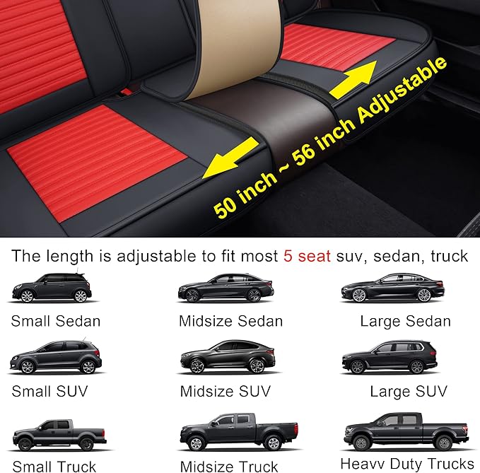 LINGVIDO Car Seat Covers, Breathable and Waterproof Faux Leather Automotive Seat Covers for Cars SUV Truck Sedan,Universal Anti-Slip Seat Cover with Backrest (Full Seat, Red+Black)