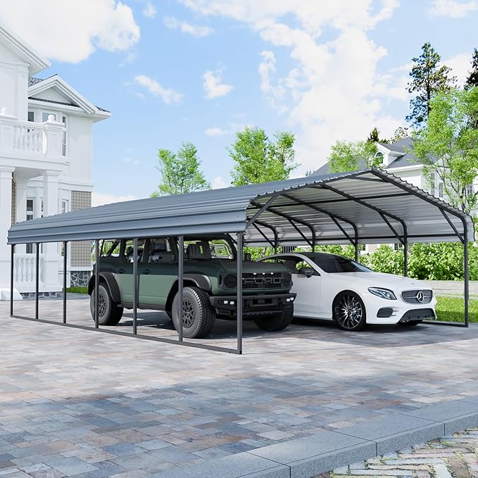 EBE 20'x30' Metal Carport, Heavy Duty Carports Canopy with Galvanized Steel Roof, Outdoor Carport Metal Garage Shelter Shade 2 Cars, Truck, Boat, SUV