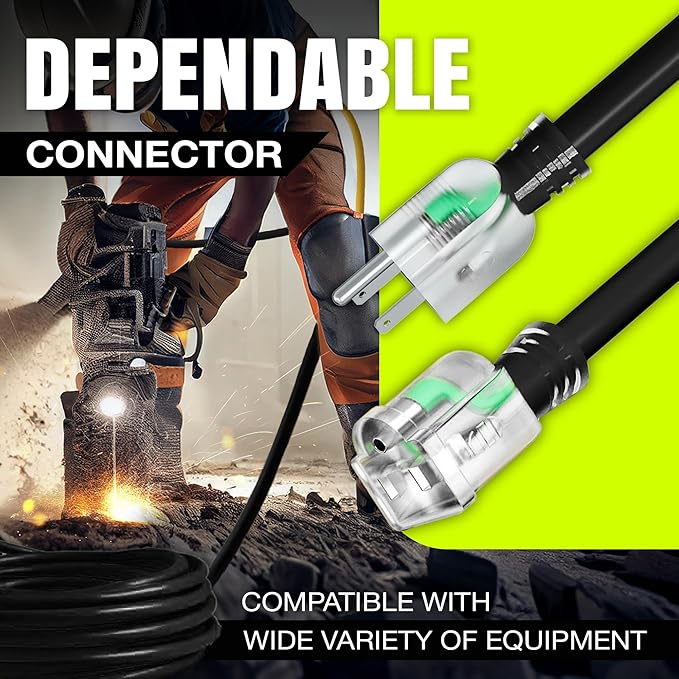 10ft Outdoor/Indoor Extension Cord 12/3 Gauge Extra Heavy Duty 3 Prong SJTW, Waterproof, Flexible Cold-Resistant Long Power Cord,15A 125V 1875W, Black by LifeSupplyUSA