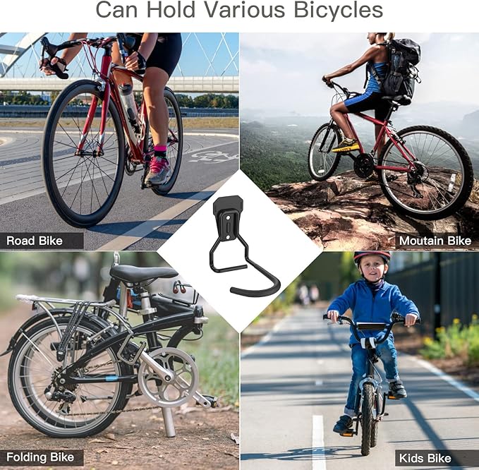 Bike Wall Mount with Fixed Hook, [2 Pack] Heavy Duty Bike Storage Rack, Bike Rack Vertical Stand for Garage - Easily Hang/Detach - with Screws Iron Bike Hanger Brackets