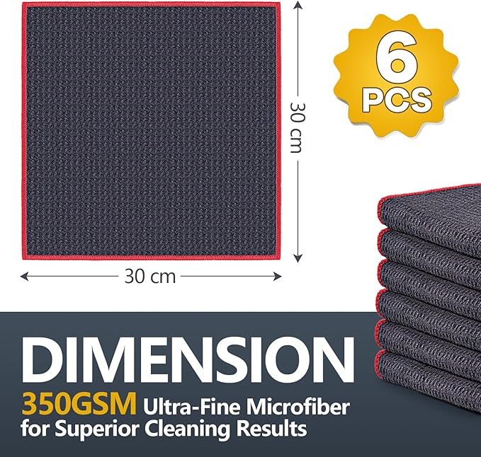 Airlab Microfiber Cleaning Cloth Waffle Weave Dust Rags for Household Kitchen Towel Absorbent Quick Drying Cleaning Rags Streak Free Lint Free, 6 Pack,12 x 12 Inches, Grey