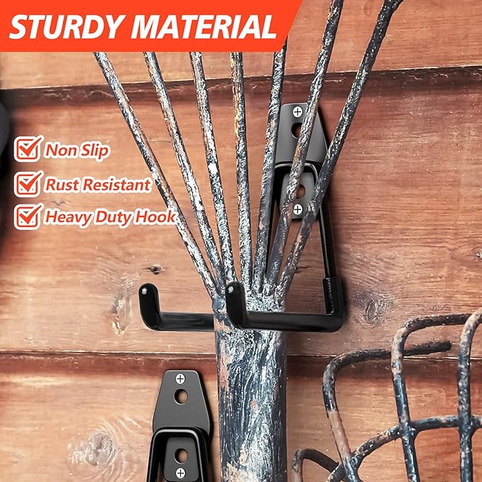 4 Pack 5.2x5.1 inch U Heavy Duty Garage Hooks,Solid Steel Wall Mount Hangers,with Anti-Slip Coating,for Hanging and Organising Ladder,Bike,Ropes,Broom,Garden,Yard and Power Tools
