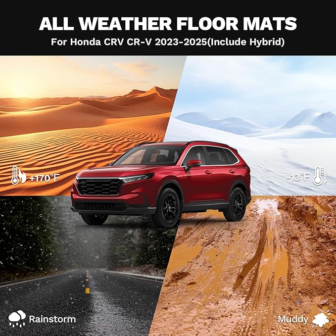Powerty Floor Mats for Honda CR-V 2023 2024 2025(Include Hybrid) Accessories All Weather Car Floor Mats, 3D TPE Anti-Slip Liners for Car, 1st & 2nd Row Black