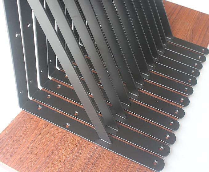 6 Pack L18 x H 12" Black Heavy Duty Shelf Brackets with Screws Metal Shelf Brackets Shelf Support Angle Brackets for Shelves L Brackets Heavy Duty Floating Shelf