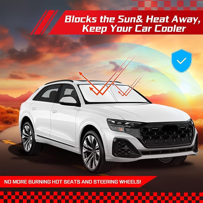 ARISMOTOR Windshield Sun Shade for Audi Q8 2019-2025, Custom Fit Foldable Front Window Sunshade Sun Visor Protector, Block UV Rays Keep Your Car Cooler