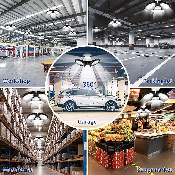 LED Garage Light 80W Deformable LED Ceiling Lights 12000 Lumens Led Shop Lights for Garage