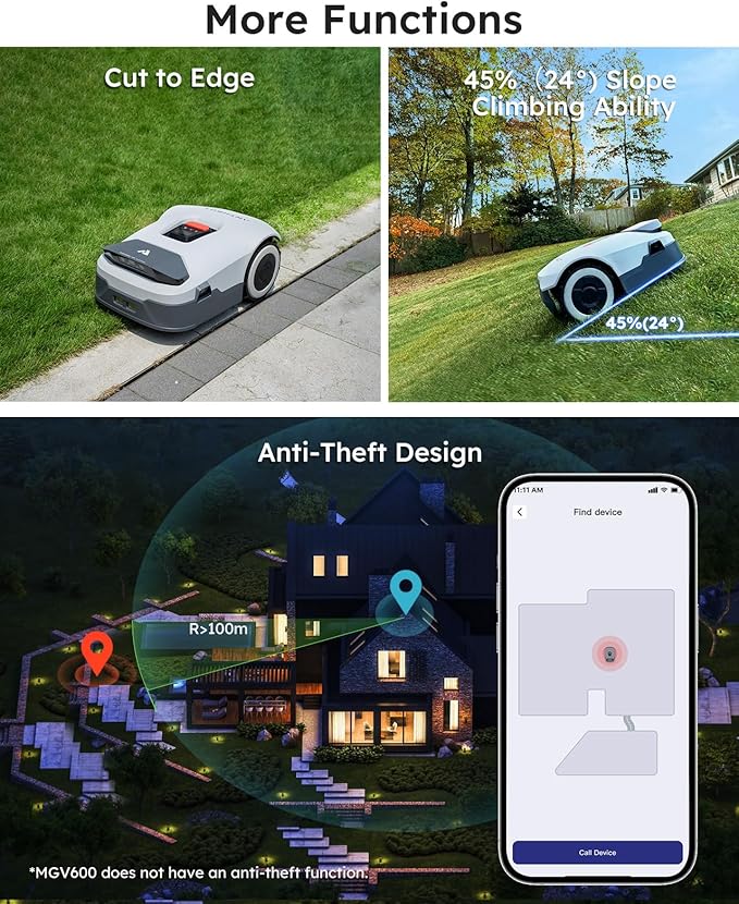Genie600 Robot Lawn Mower - NO Wire, Full Band RTK+4-Eye Vision Robotic Lawnmower for 0.23 Acre, Auto Mapping, Multi-Zone Management, Accurate Obstacle Avoidance, Intelligent Path Planning