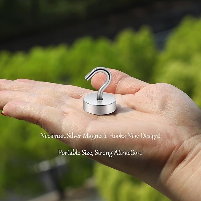 Neosmuk Magnetic Hooks, Cruise Ship Essentials, 40lb+ Heavy Duty Magnetic Hooks for Cruise Cabins, Refrigerator, Grill, Hanging, and Travel | Extra Strong Must-Haves Magnet Hook,Silver,Pack of 10
