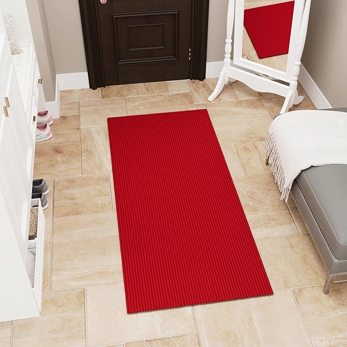Ottomanson Mud Mat 2'7" x 3' Entryway Rug - Non-Slip Scraper Doormat for Muddy Paws, Dirt Trapping Indoor/Outdoor Mat for High-Traffic Areas, Kitchen, Garage, Patio, Red