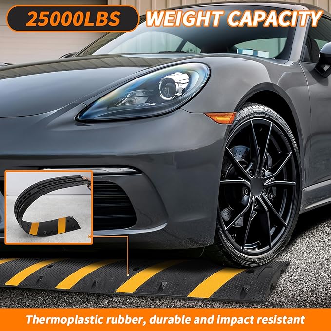 3.3 Ft Rubber Speed Bump, 2 Pack 2 Channel Modular Heavy Duty Speed Bumps Humps 25000 lbs Load Capacity, Cable Protector Ramp for Asphalt Concrete Gravel Driveway Road