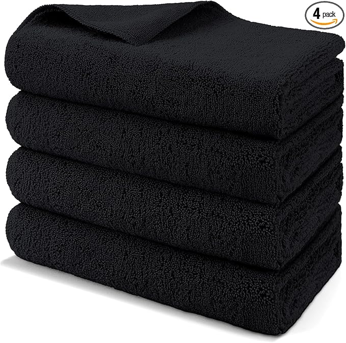 HOMEXCEL Professional Large Microfiber Car Drying Towels 4 Pack, Lint Free, Scratch Free, Highly Absorbent Drying Towel for Cars, SUVs, RVs, Trucks, and Boats,31" x 24 ", Black